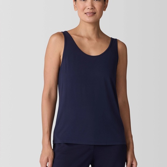 Eileen Fisher Tops - EILEEN FISHER ballet neck 100% silk navy tank top pull over  small euc